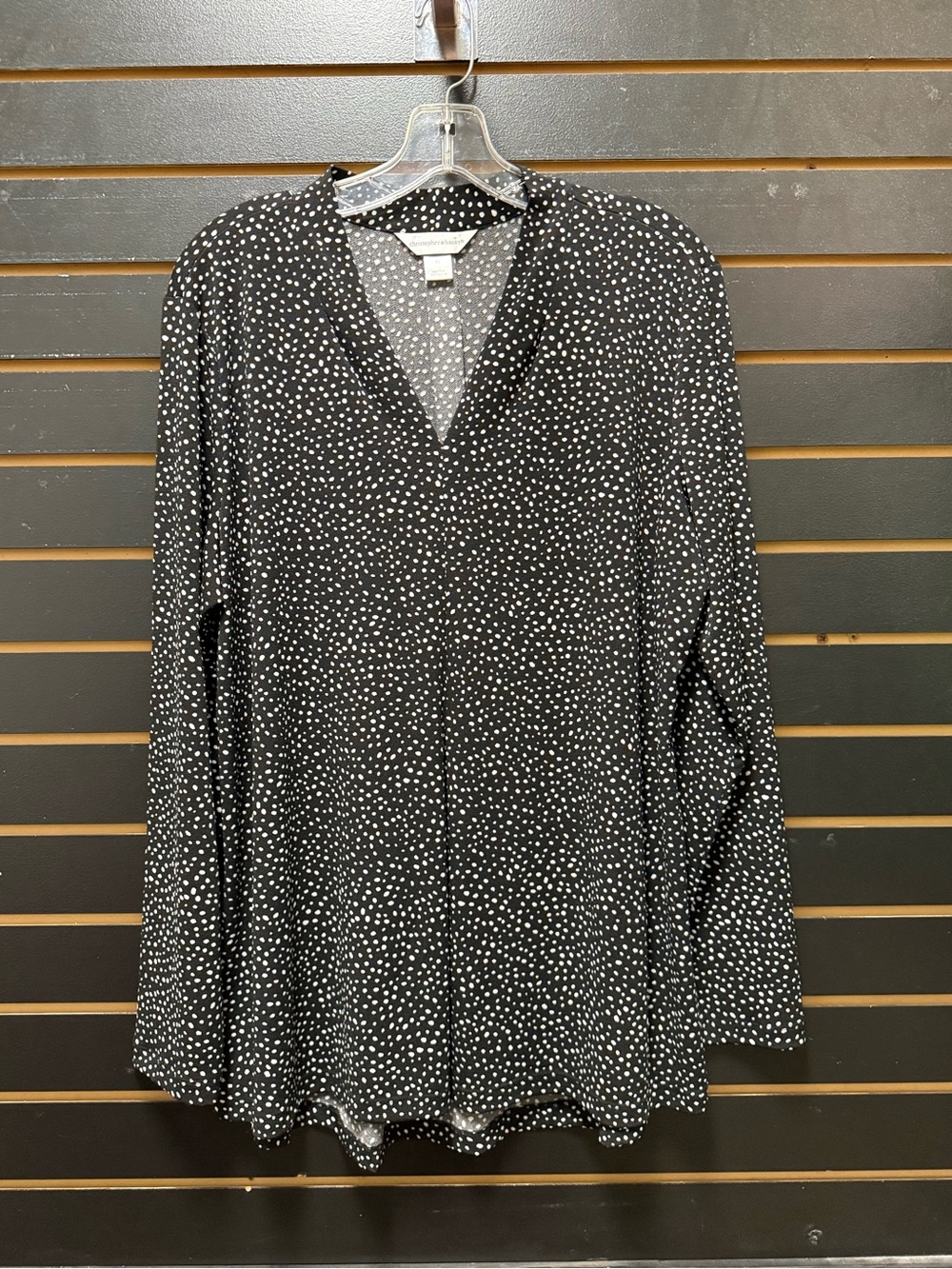 Christopher & Banks XL Black White Dot Print Long Sleeve V Neck Top